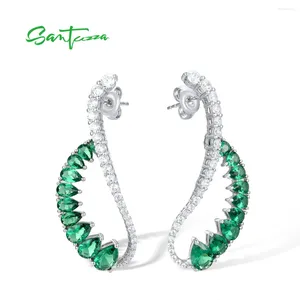 Boucles d'oreilles pendantes SANTUZZA véritable argent Sterling 925 pour femmes scintillant vert spinelle blanc CZ pendant superbe bijoux fins