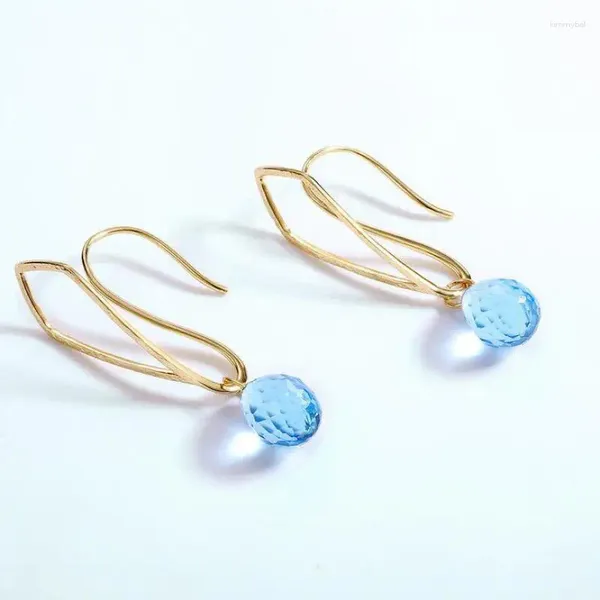 Boucles d'oreilles pendantes en forme de goutte d'eau en cristal de saphir S925 en argent sterling plaqué or 9 carats avec cristaux bleus à facettes en forme de goutte d'eau en perles de pierres précieuses