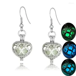 Boucles d'oreilles en peluche Seanlov Fashion Women's Shine Heart Charm Luminal Stone Glow dans la couleur claire bleu vert foncé