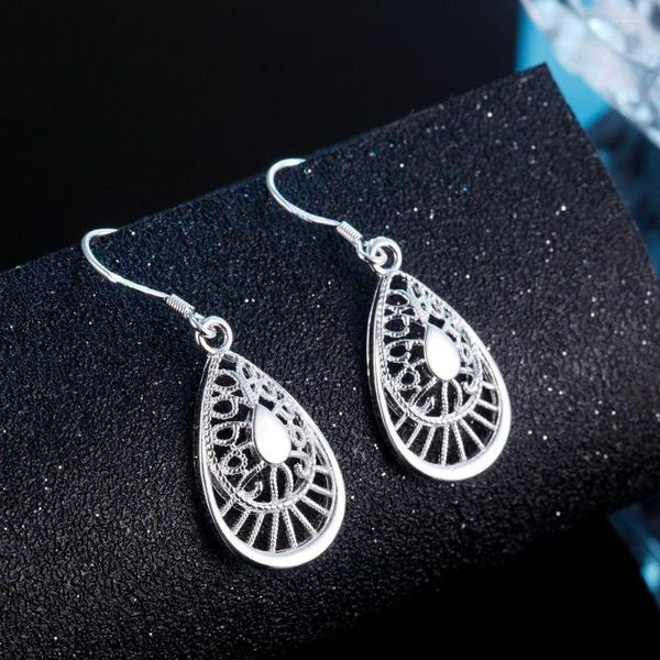 Boucles d'oreilles pendantes vente 925 timbre couleur argent Vintage Top qualité bijoux de mode dame cadeau de noël sculpté gouttes d'eau boucle d'oreille