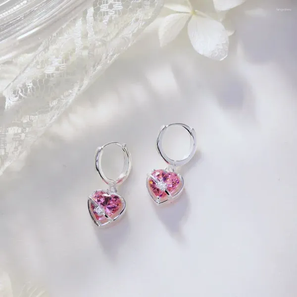 Boucles d'oreilles pendantes en argent sterling 925 avec zircon rose hypoallergénique, bijoux à la mode, vente en gros pour femmes, cadeaux de fête d'anniversaire