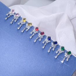 Boucles d'oreilles pendantes Style Caibao S925, timbre à la mode, couleur Zircon, Micro-insert rétro, bijoux cadeaux de fête d'anniversaire