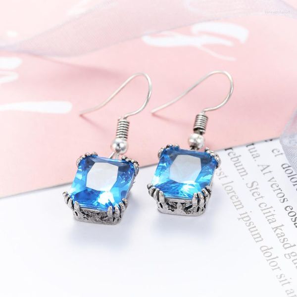 Pendientes colgantes: venta de joyas Moda simple europea y americana con incrustaciones de circón azul para mujeres Venta completa