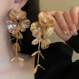 Boucles d'oreilles pendantes à pampilles longues, goutte de fleur, couleur argent doré, bijoux de fête classiques de Style européen disponibles