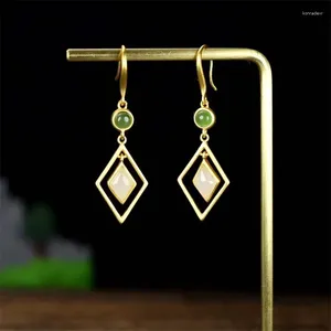 Dangle Oorbellen Verkopen Natuurlijke Handgesneden 925 Zilveren Gufajin Ingelegde Witte Jade Vierkante Studs Mode-sieraden Vrouwen Geluk Geschenken