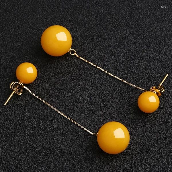 Boucles d'oreilles pendantes en Jade naturel sculpté à la main, incrustation Gufa en ambre, accessoires de bijoux à la mode, cadeaux porte-bonheur pour hommes et femmes