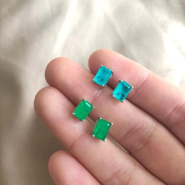 Boucles d'oreilles pendantes en argent sterling S925, rectangle vert, zircon hypoallergénique, bijoux à la mode, vente en gros pour femmes, anniversaire