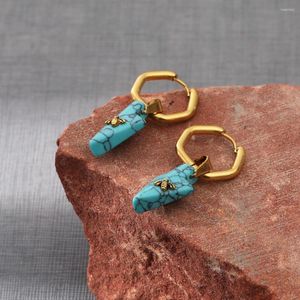 Boucles d'oreilles pendantes vente Turquoise 18K plaqué or véritable en acier inoxydable étanche et résistant à la décoloration cadeau de personnalité