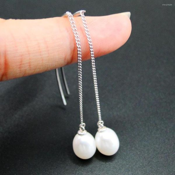 Boucles d'oreilles pendantes vendant des conceptions de fil 925 bijoux en argent sterling perle d'eau douce naturelle pour les femmes