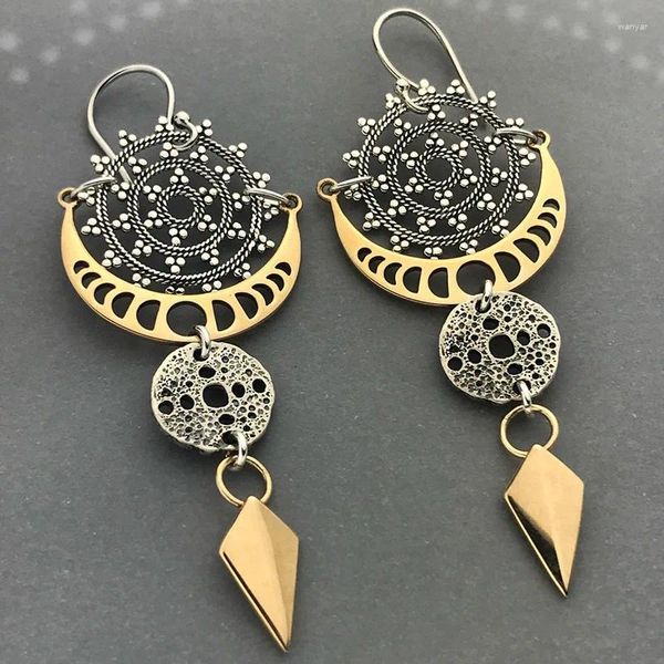 Boucles d'oreilles pendantes pour femmes, motif cerclé sémitique, magique et mystérieux, avec des flèches de Texture de lune exagérées et tendance