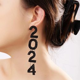Bengelen oorbellen sexy zwarte strass long 2024 nummer hanger drop party sieraden voor vrouwen kristallen geometrische hanging
