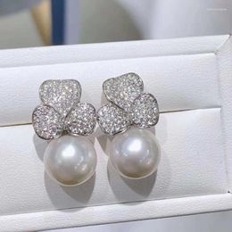 Boucles d'oreilles pendantes SGARIT bijoux de mode S925 boucle d'oreille en argent pour femme cadeau de fête d'anniversaire naturel Edison 11-12mm perle ronde classique