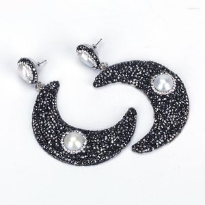Boucles d'oreilles pendantes en forme de croissant, strass, goutte d'eau, pavé de perles, bijoux pour femmes, breloque en cuir de serpent