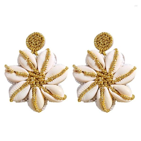 Boucles d'oreilles pendantes en forme de coquille de fleur pour femmes, grande goutte multicolore, faites à la main, style Boho, bijoux à la mode