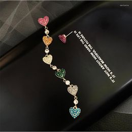 Boucles d'oreilles pendantes SHIFEEL 2023 mode S925 argent broche asymétrie multicolore strass en forme de coeur long gland femmes élégantes bijoux