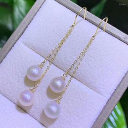 Boucles d'oreilles pendantes Shilovem or jaune 18 carats perles d'eau douce naturelles goutte bijoux fins femmes cadeau d'anniversaire à la mode Myme7-7.5z