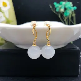 Bengelen oorbellen shilovem 18k geel goud natuurlijke witte jasper drop klassieke fijne sieraden vrouwen bruiloft cadeau -plant yze1010999hby