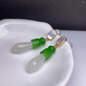 Boucles d'oreilles pendantes SHILOVEM 18k or jaune véritable naturel blanc jaspe boucle d'oreille classique bijoux fins femmes cadeau de mariage 8 23mm