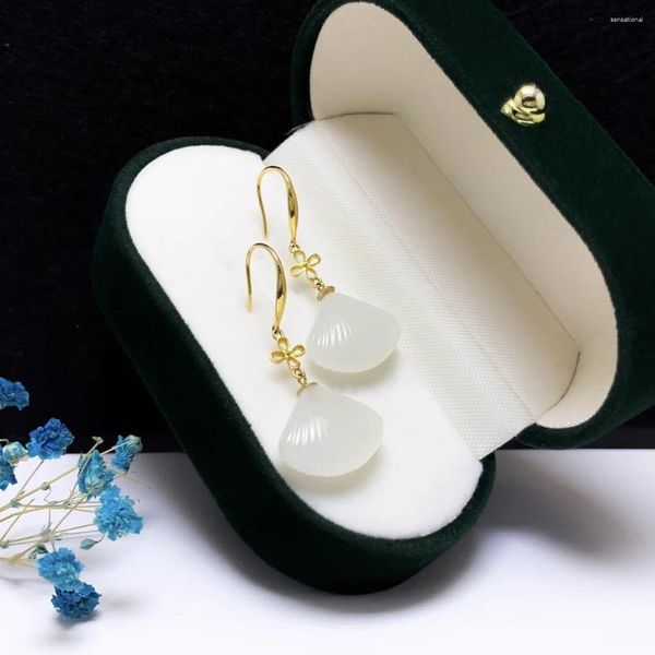 Pendientes colgantes Shilovem 18K Oro amarillo Natural Jasper Drop Parring Classic Fine Jewelry Women Boda YZE1316999hby