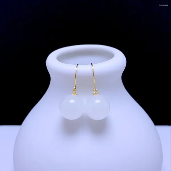 Pendientes colgantes SHILOVEM oro amarillo de 18k jaspe blanco Natural gota joyería fina clásica mujer regalo de boda planta Yze101000hby