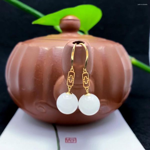 Pendientes colgantes SHILOVEM oro amarillo de 18k jaspe blanco Natural gota joyería fina clásica mujer regalo de boda planta Yze10107866hby