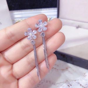 Boucles d'oreilles pendantes brillantes en argent Sterling 925, perle de Zircon, fleur de tempérament personnalisée, bijoux nobles uniques, pompon Long