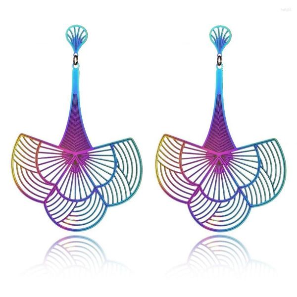 Boucles d'oreilles pendantes en acier inoxydable pour femmes, couleur brillante, pendentif Long classique découpé, goutte en métal