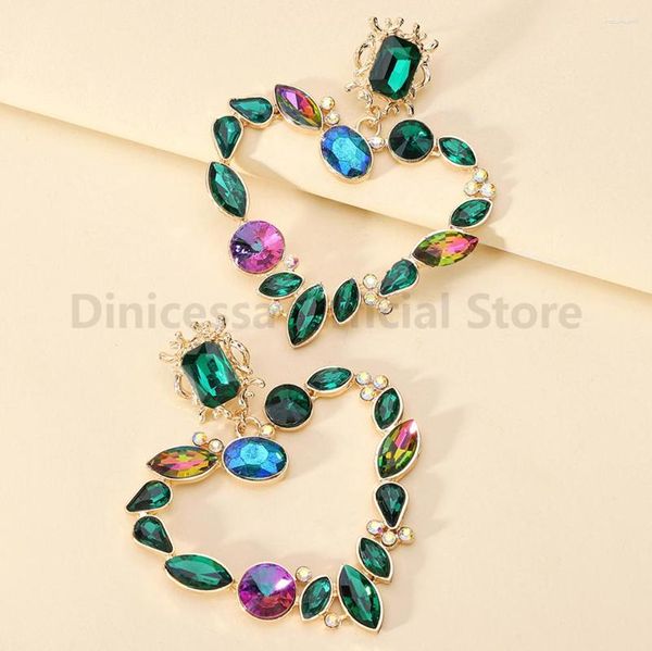 Pendientes colgantes de cristal brillante para mujer, corazón de amor exagerado grande, decoración de lujo, colgante occidental único, accesorios de joyería, regalo