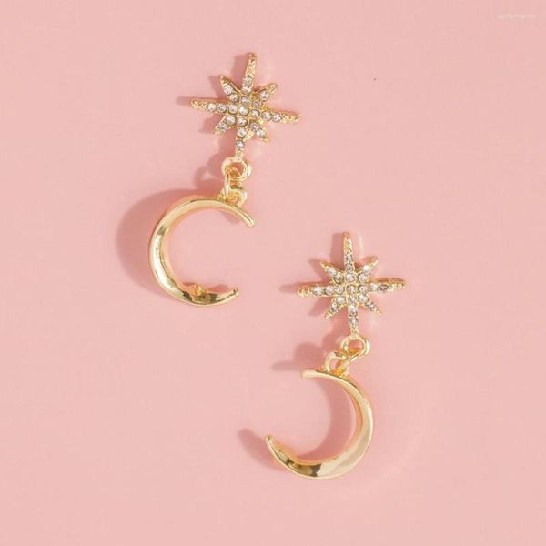 Boucles d'oreilles pendantes en cristal brillant, strass, étoile de lune pour femmes, cerceau de fête de mariage, Huggies, bijoux coréens, cadeaux, vente en gros