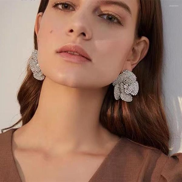 Boucles d'oreilles pendantes en strass brillant 3D, bijoux de mariage pour femmes, cristal de luxe, Bouquet rond géométrique, goutte