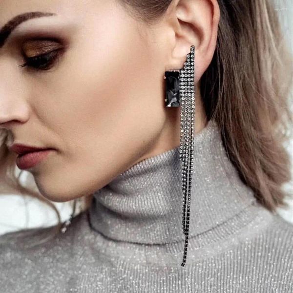 Pendientes colgantes con gemas de diamantes de imitación brillantes, accesorios para vestido de noche para mujer, joyería