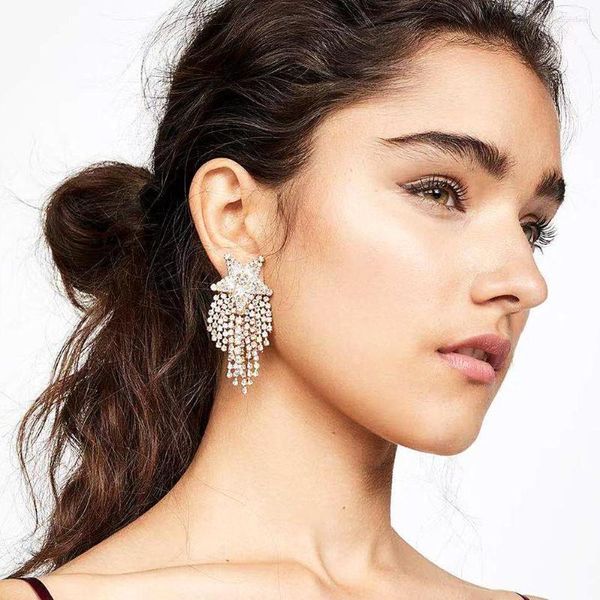 Pendientes colgantes Gemas de diamantes de diario infructuosas Tassel estrella para mujeres Joyas de moda Declaración de bodas nupciales Accesorios