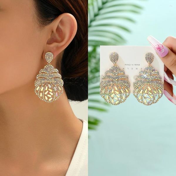 Pendientes colgantes brillantes con diamantes de imitación geométricos grandes para mujer, fiesta de verano en la playa, colgante de piña de lujo, joyería, accesorios elegantes