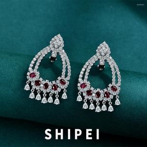 Boucles d'oreilles pendantes SHIPEI Luxe 925 Sterling Silver Ruby Lab Saphir Gemstone Wedding Engagement Fine Jewelry For Women Wholesale