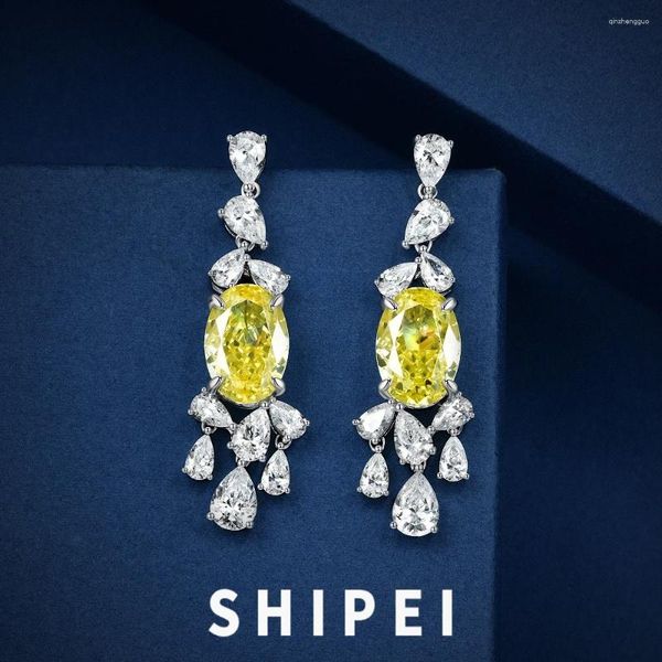 Pendientes colgantes Shipei Luxury 925 Sterling Silver Oval 4CT Yellow Sapphire Gemstone Rosa Joya Fina Pear al por mayor