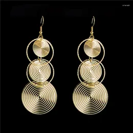 Boucles d'oreilles en peluche shuangr vintage bohémie 2 couleur or rond rond de boucle d'oreille longue pour femmes bijoux pendentites mujer brrincos