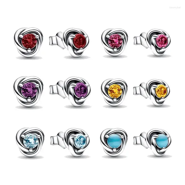 Pendientes colgantes de plata 925 con piedra natal, color morado miel, mar rojo verdadero, aguamarina, azul, rosa, turquesa, círculo de eternidad para mujer