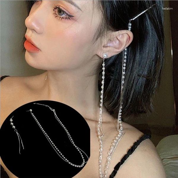 Pendientes colgantes barra de color plateado hilo largo gota para mujeres barras barras barras coreanas perlas clips para cabello joyas de moda