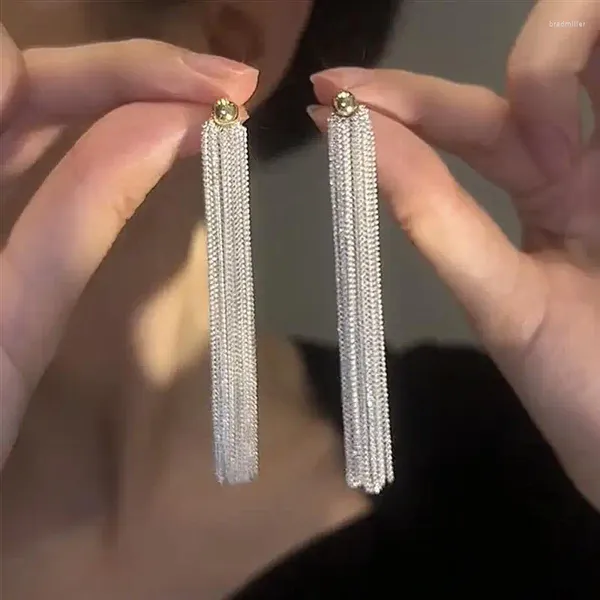 Boucles d'oreilles longues à pampilles couleur argent pour femmes, Style coréen, tendance, bijoux de haute qualité, vente en gros, 2023