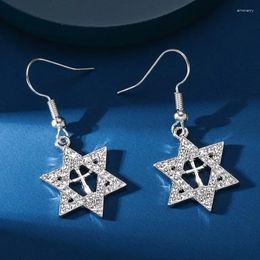 Boucles d'oreilles en peluche en argent Zircon Hexagram Design Sense Pendant adapté aux accessoires de bijoux de mariage de mode pour femmes