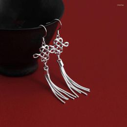 Pendientes colgantes de plata para mujer, joyería de ley S925, nudo chino, borla larga, Pendientes, Brincos, Pendientes para mujer, regalos de boda