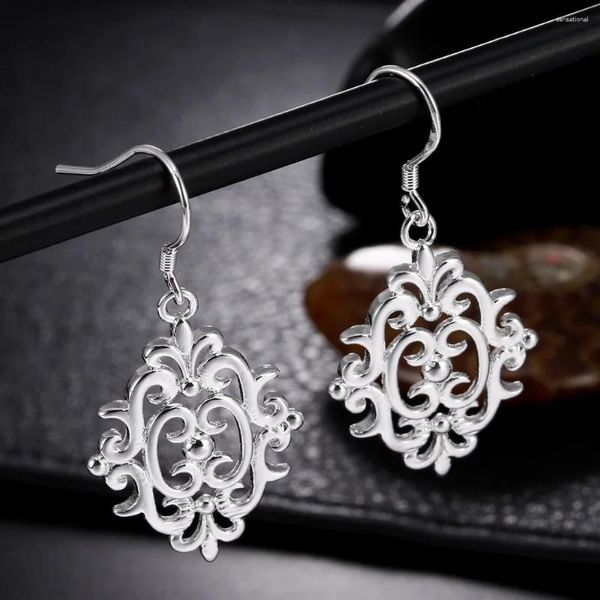 Boucles d'oreilles pendantes plaquées argent, Grilles de fenêtre rétro fines pour femmes, luxe, mode, accessoires de fête de mariage, bijoux cadeaux