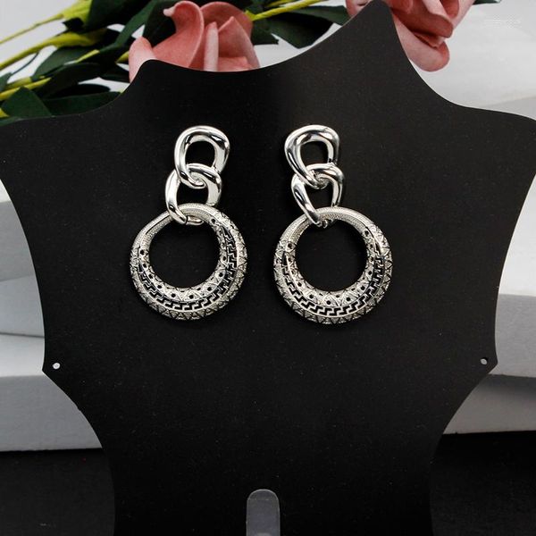 Pendientes colgantes chapados en plata, tres círculos, gota para mujer, estilo bohemio, hueco, accesorios de joyería de moda para mujer