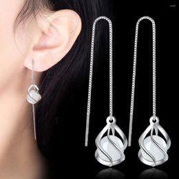 Pendientes colgantes sencillos de Plata de Ley 925 con borla larga para mujer, gota de ópalo blanco, joyería para mujer, regalos, suministros para fiestas