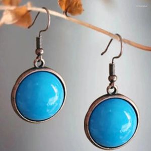 Bengelen oorbellen eenvoudige grote ronde blauwe steen voor vrouwen accessoires bronzen metalen haak
