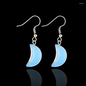 Boucles d'Oreilles Pendantes Simple Charme Goutte Femme Belle Petite Lune en Forme de Pierre de Lune Cristal Mer Opale