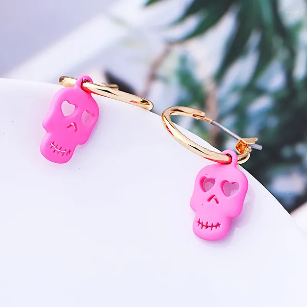 Boucles d'oreilles pendantes pour femmes, Design Simple, couleur rouge/jaune, squelette Punk, fait à la main, vente en gros, charmant cadeau de Date
