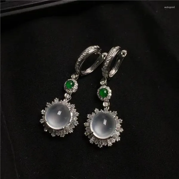 Pendientes colgantes sencillos a la moda, gema de luz de luna blanca, flores de Jade, transparente, temperamento puro para chica, joyería romántica