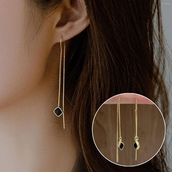 Pendientes colgantes cuadrados geométricos simples para mujer, aretes de gota, moda coreana, línea de color dorado, borla larga, regalo de joyas de fiesta