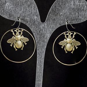 Boucles d'oreilles pendantes simples en or, abeille à miel pour femmes, Antique, géométrique, grande goutte, cercle suspendu, métal minimaliste